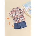 thumbnail image 5 of vera natura Little Boy 4th of July Outfits, Eagle Print Button Down Lapel Neck Short Sleeve Tops + Elastic Waist Shorts  2 Piece Set, 5 of 9