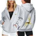 thumbnail image 2 of Fiaer Womens Christmas Hoodies Deer Graphic Full Zip up Long Sleeve Hooded Sweatshirts Oversized Drawstring Pocket Tops Grey L, 2 of 5