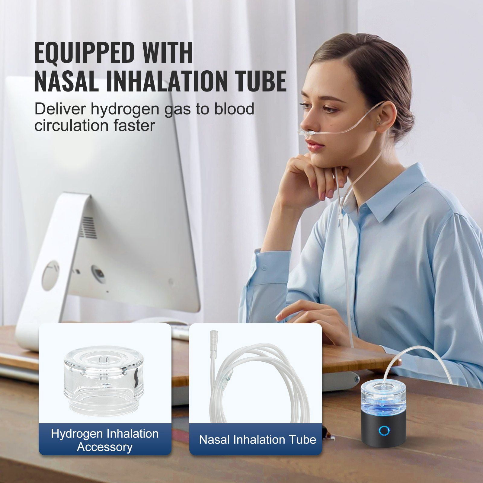 Hydrogen Water Bottle Generator, 230 ml / 8.1 oz Capacity Portable Hydrogen Water Maker, SPE Technology Hydrogen Rich Water Ionizer Machine with Nasal Inhalation Tube and Self-Cleaning