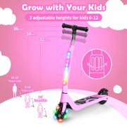 SISIGAD Electric Scooter for Kids, 80W 5.3 Kids Kick Scooter with LED Light-up Wheel and 3 Adjustment Levels Handlebar, Pink