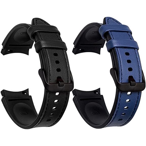 KOMI Watch Band for Samsung Galaxy Watch 6 40mm 44mm /Galaxy Watch 6 Classic 43mm 47mm Band, 20mm Quick Release Strap Soft Genuine Leather Hybrid Silicone Replacement Wristband for Galaxy Watch 6 5 4