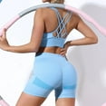 thumbnail image 2 of Traje de Yoga, conjunto de entrenamiento de gimnasio, ropa activa, chándal para mujer, conjunto de Yoga con pantalones cortos, Sujetador deportivo de realce, Top corto, pantalones cortos, 2 of 5