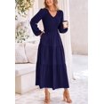 thumbnail image 4 of Vestido midi PRETTYGARDEN para mujer con cuello en V fruncido, azul marino, 4 of 9