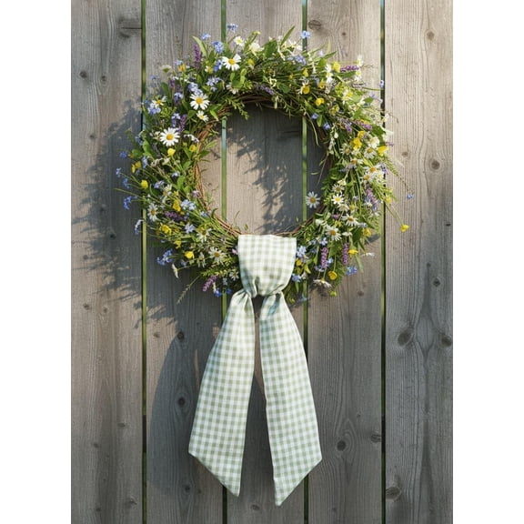 RjnShan Green White Plaid Wreath Sash, Wreath Sash for Front Door, Wreath Scarf Wedding Holiday Party Spring Decor