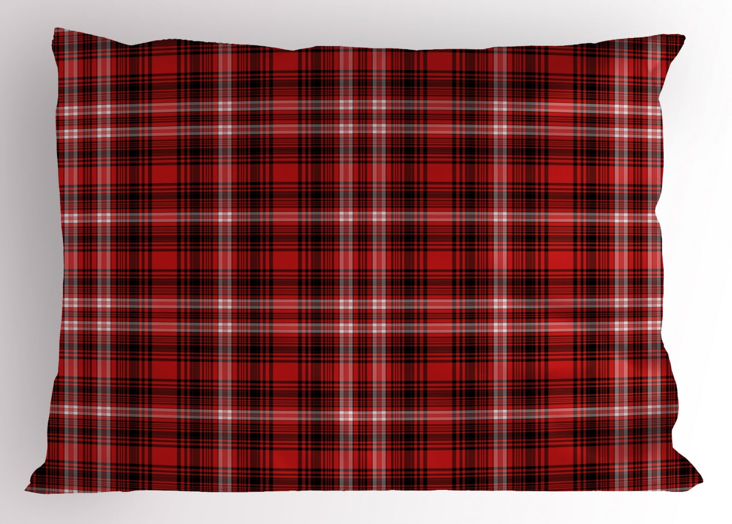 Red Plaid Pillow Sham Quilt Squares Rectangles Flannel Pattern Geometric Inspirations Abstract, Decorative Standard Queen Size Printed Pillowcase, 30 X 20 In, Red Black White, by Ambesonne