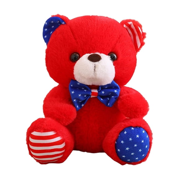 Plush Bear Red Striped Patriotic Stuffed Animal Toy, Soft Huggable Companion Doll, Cute Decorative Gift for Home Decor, 9.84x3.94x1.18 Inch
