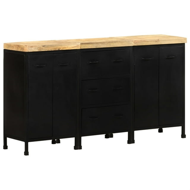 vidaXL Sideboard with 3 Drawers and 4 Doors Rough Mango Wood 2 Shelves