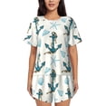 thumbnail image 1 of Fotbe Anchors And Shells Conjunto de Pijama Estampado para Mujer, 2 Piezas, Ropa de Dormir con Camiseta de Manga Corta y Shorts Suaves-3X-Large, 1 of 6