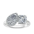 thumbnail image 1 of 1.10 Carat Excellent Asscher & Pear Cut Real Diamond New Design Two Stone Ring for Wedding Solid 18K White Gold Size 11, 1 of 8