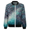 thumbnail image 4 of Luwomo Jackets for Womens Zip Up Jacket Floral Print Long Sleeve Stand Collar Zipper Loose Fit Outwear Tops Dark Blue,2XL, 4 of 5