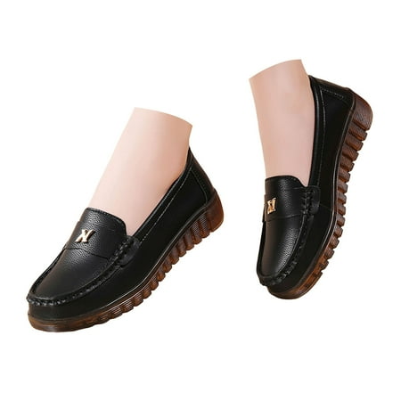 

Zizocwa Casual Loafers for Older Women Lightweight Pu Leather Non Slip Dressy Shoes Fashion Comfortable Flats Wedge Casual Shoes Black Size8