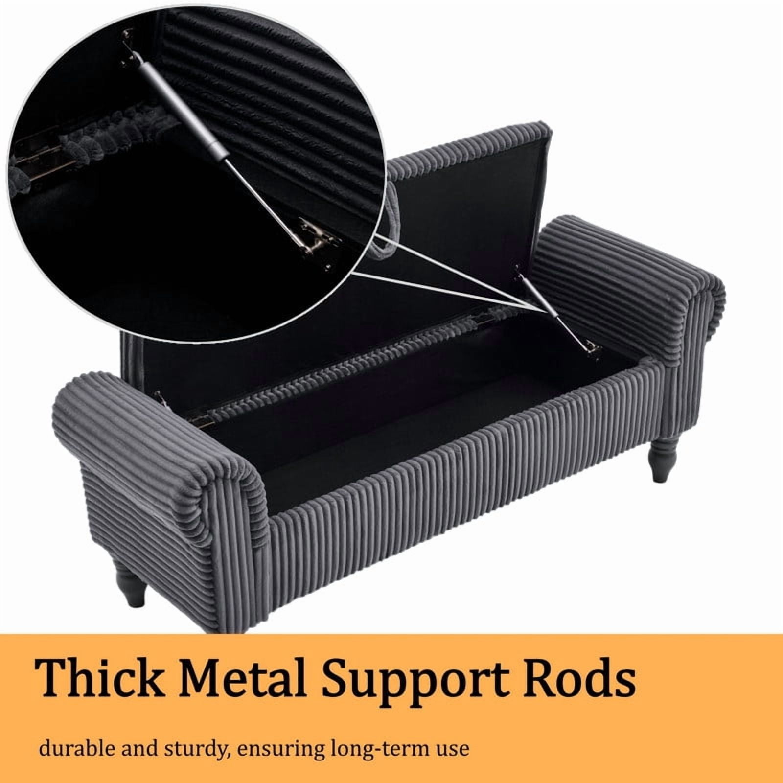51.5'' Upholstered Storage Ottoman Bench with Hinged Lid, Freestanding Corduroy Bed End Bench, Hidden Storage Footrest