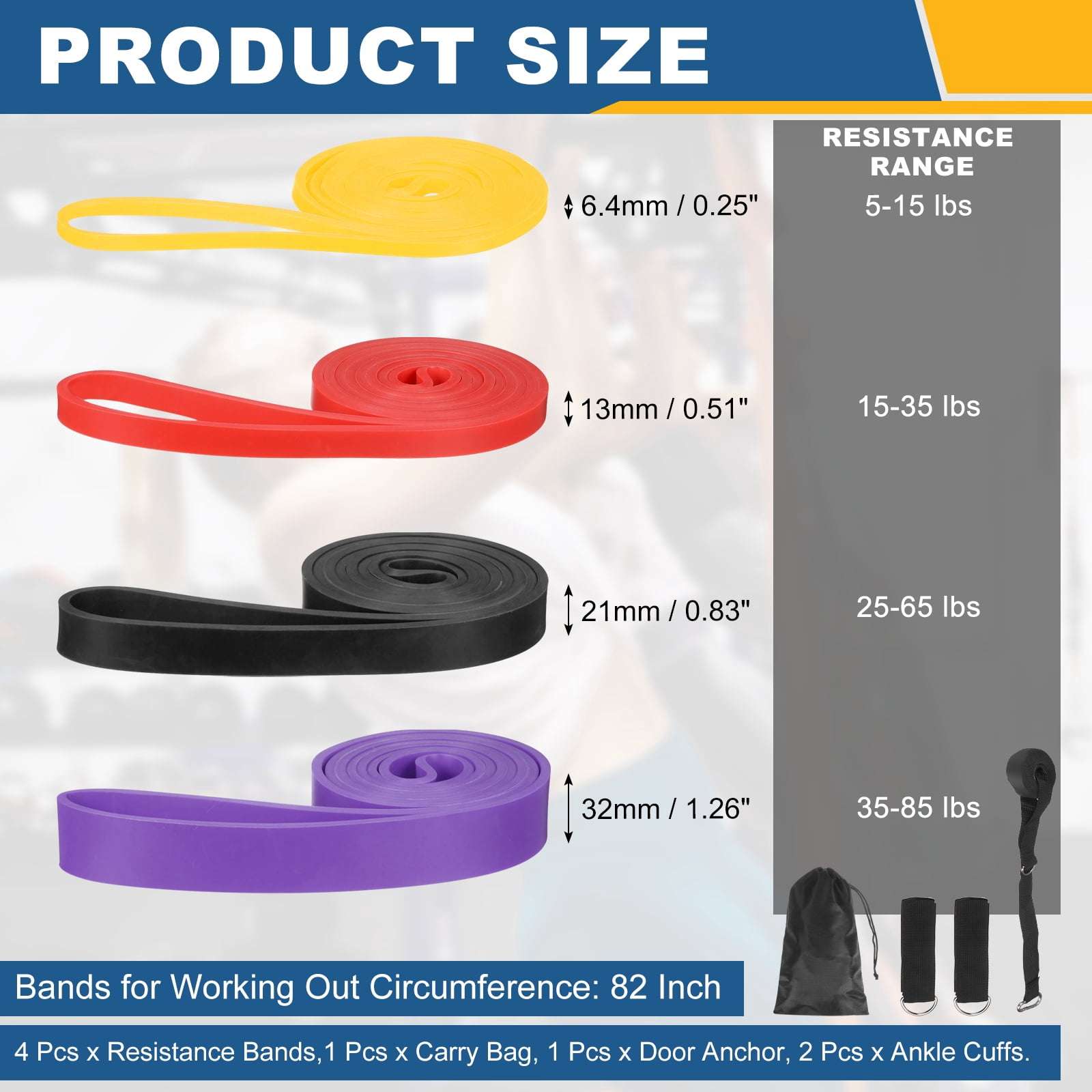 Uxcell Resistance Bands for Working Out, 4 Levels Pull Up Assistance Bands Set with Carry Bag 4 Pcs & Yellow/Red/Black/Purple
