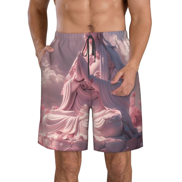 Balery Pink Lotus Buddha Traje de Baño Estilo Hawaiano para Hombre, Shorts de Secado Rápido con Bolsillos-X-Large