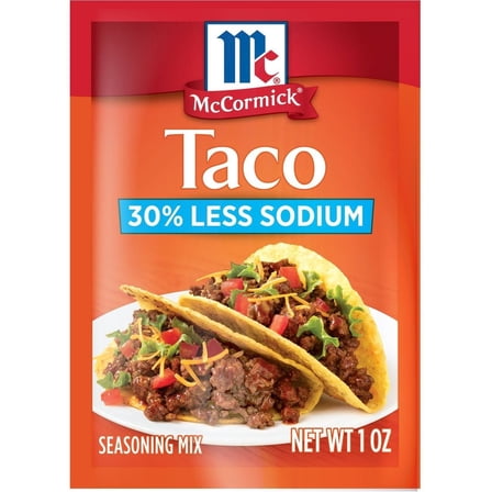 Pack Of 2 McCormick 30% Less Sodium Taco Seasoning Mix, 1 oz (Package May Vary)