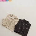 thumbnail image 4 of Ropa de dormir de algodón liso de manga larga para niño y niña, conjunto de pijamas de ocio Simple y holgado, 2 piezas, primavera y otoño, novedad, 4 of 4