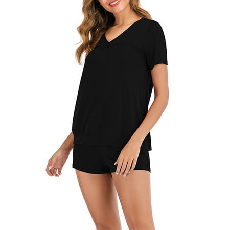 Womens Pajama Set Short Sleeve T Shirt Short Pants Ladies Summer Casual