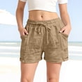thumbnail image 2 of CPNG Girls Cotton Linen Casual Shorts Elastic High Waist Shorts Solid Color Summer Comfy Loose Drawstring Shorts with Pockets(Khaki,11-12 Years), 2 of 9