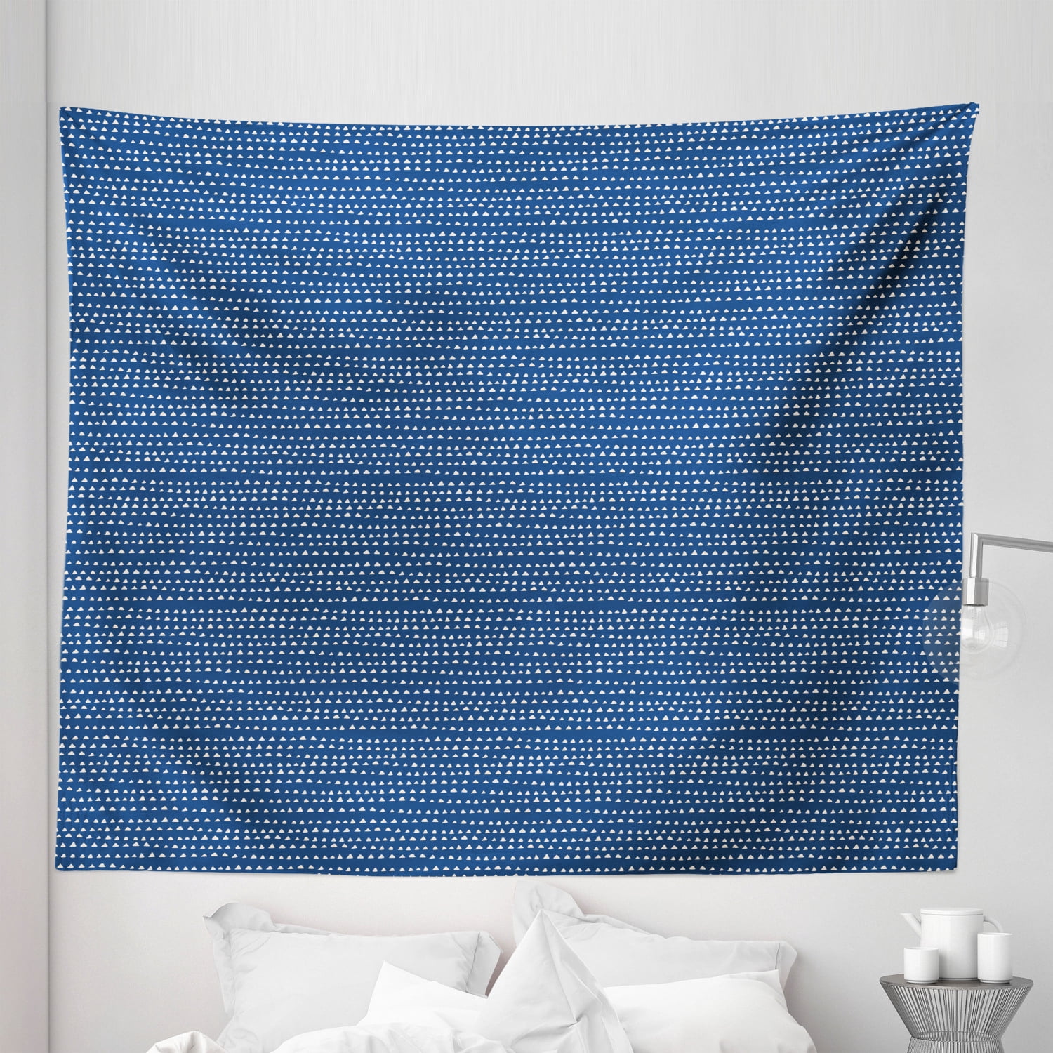 Blue White Tapestry, Hand Drawn Style Pattern with Geometric Shapes ...