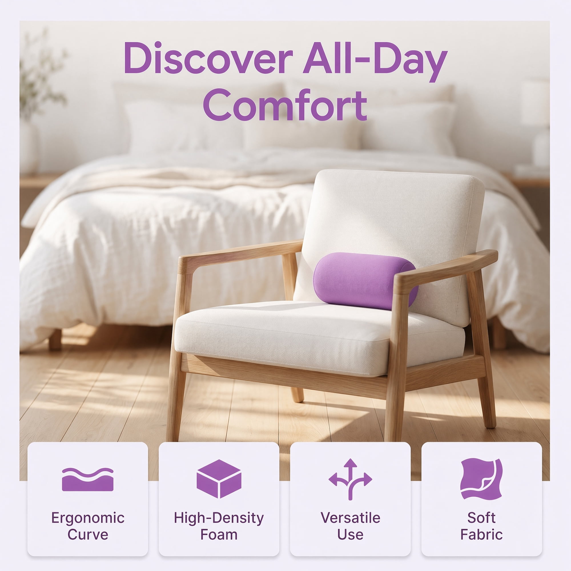 Unique Bargains Lumbar Support Pillow Foam Particle Back Support Purple 11.8" x 6.3"