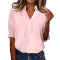 thumbnail image 7 of Qwertyu 3/4 Length Sleeve Womens Tops Dressy V Neck Collared Shirts Trendy Business Casual Work Blouses Vacation Shirts 2026 Pink XL, 7 of 7