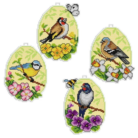 UPC: 5902067328439 | Counted cross stitch kit with plastic canvas Easter eggs Birds set of 4 designs 7686