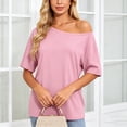 thumbnail image 3 of fatyb Women's Short Sleeve off the Shoulder Tops Casual Loose Womens Summer Tee Shirts for Going Out, 3 of 5