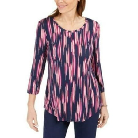 JM Collection Women's Printed 3/4-Sleeve T-Shirt Med Pink Size XX-Large