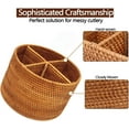 thumbnail image 5 of Wicker Silverware Caddy with Built-in Handle,Rattan Utensil Holder with 4 Compartments,Kitchen Utensil Holder for Countertop, Utensil Organizer for party, Natural Woven (Round B), 5 of 7