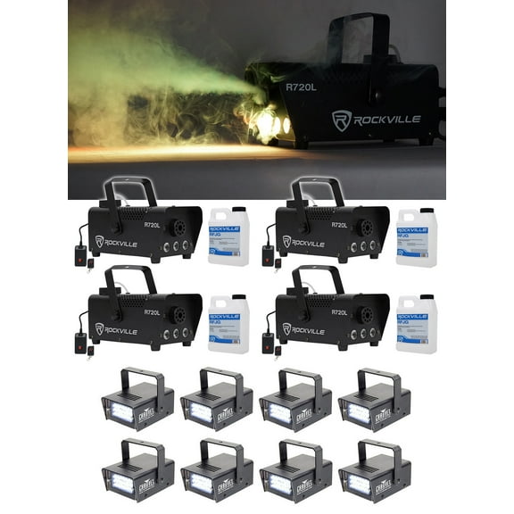 (4) Rockville R720L LED Fog/Smoke Machine (8) MINI STROBE LED (replaces CH-730)