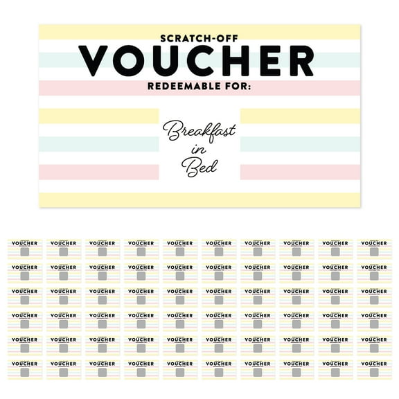 Koyal Wholesale 60 Pre-Printed DIY Scratch-Off Vouchers Couples Date Cards, Pastel Stripes, Valentine's Day Love Coupons