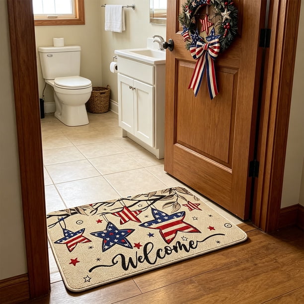 CaiYueKe Independence Day Floor Mat July 4th Patriotic Rug Non-Slip Kitchen Bathroom Mat Washable Indoor Outdoor Doormat for Holiday Decor Home Entryway Decorations
