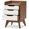 thumbnail image 3 of Baxton Studio Brighton Mid-Century Modern White and Walnut Wood 3-Drawer Storage Nightstand, 3 of 8