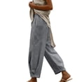 thumbnail image 6 of QUNYINEY Womens Pants Casual Wide Leg Cotton Linen Trousers with Pockets Elastic Waist Gray S, 6 of 9