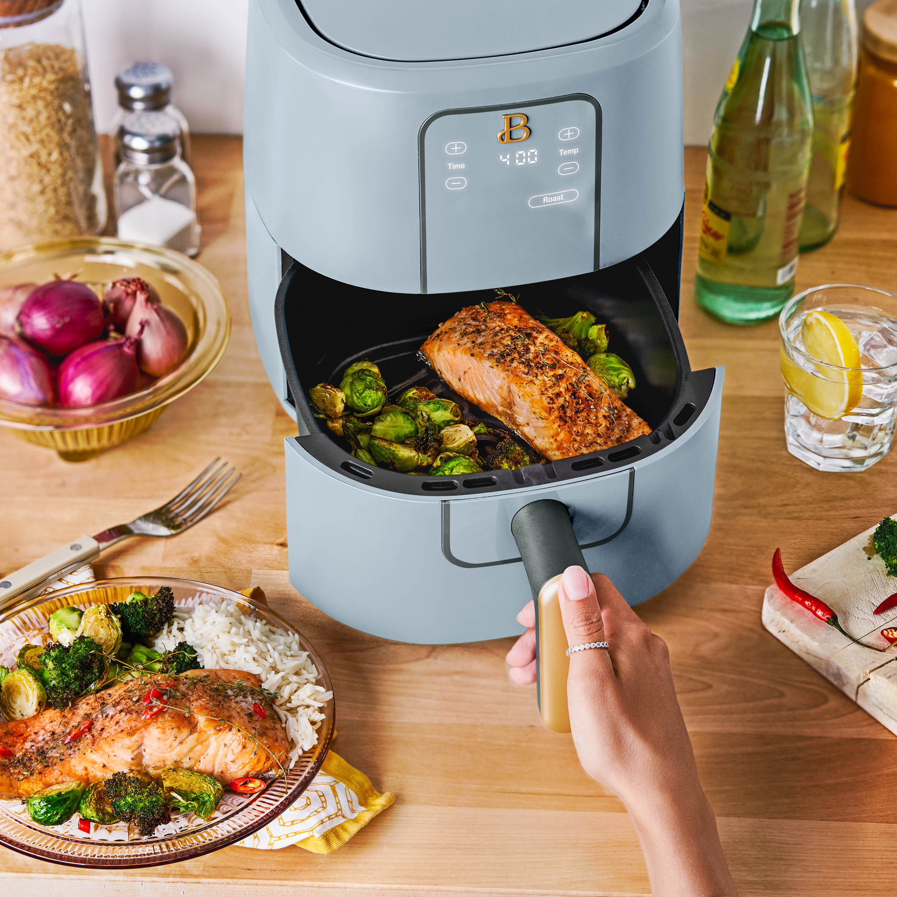 Beautiful 3 0 QT Air Fryer Touchscreen Cornflower Blue by Drew Barrymore