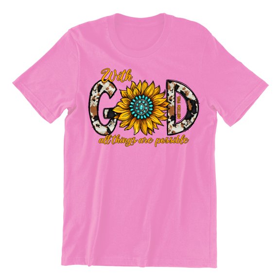 With God All Things Are Possible Easter Matthew 19:26 Christian Bible Verse Men's T-shirt, S, Azalea Pink