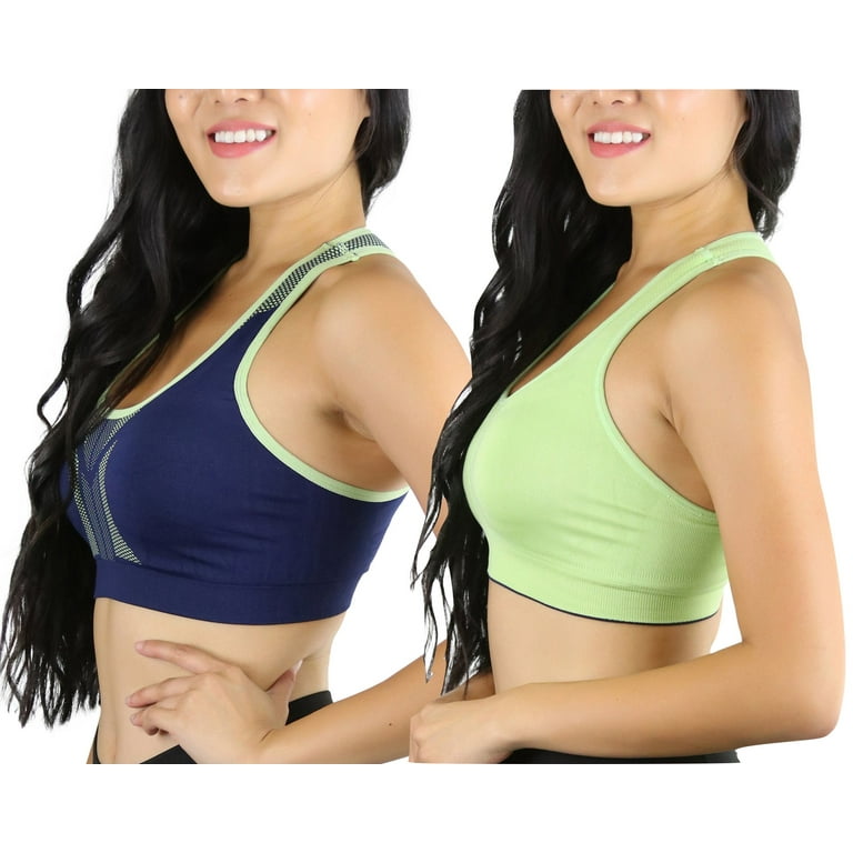 ToBeInStyle Women's Reversible Compression Double Layered Sports Bras  X-Large, Neon Green/Navy 