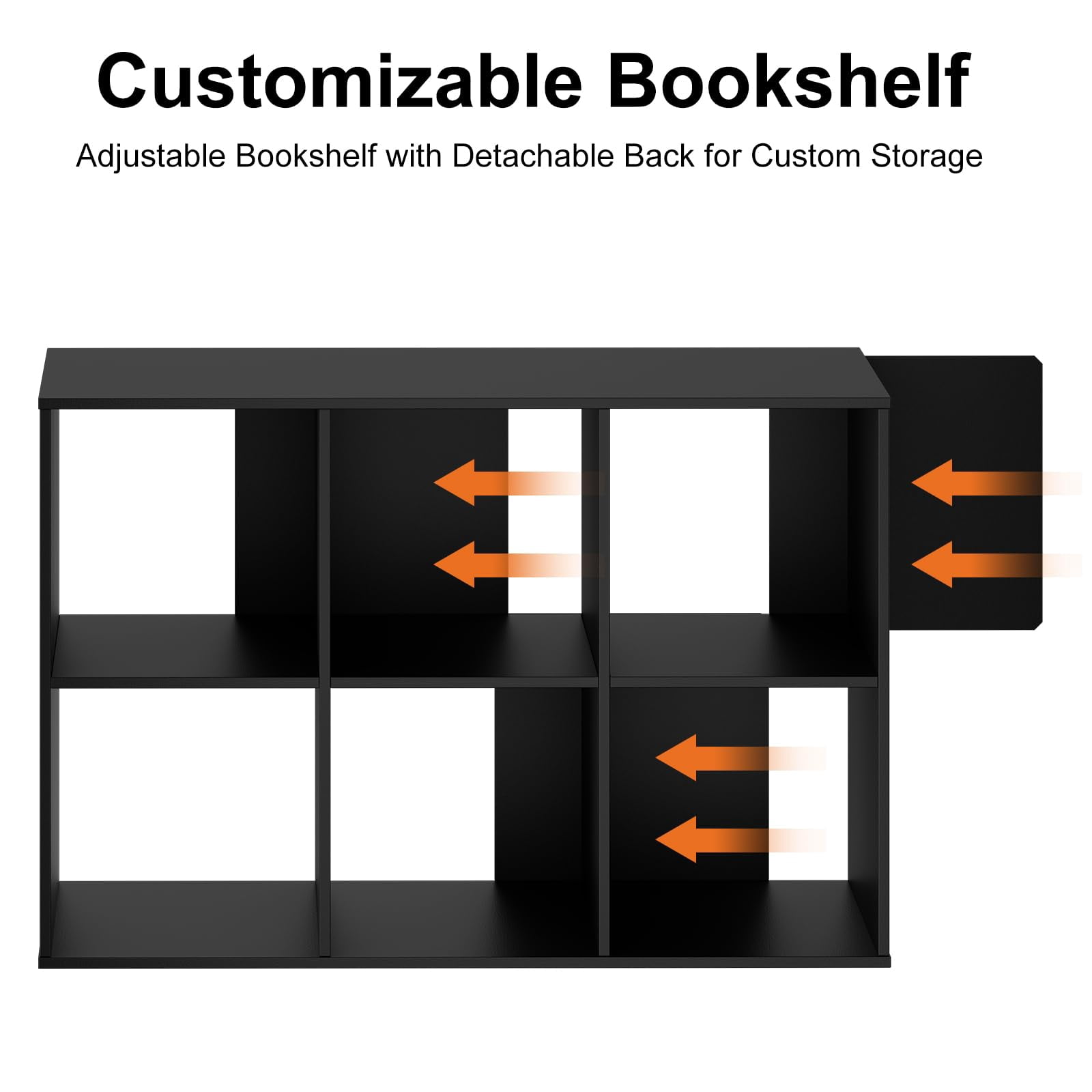 Casabay 6 Cube Storage Organizer, Solid Wood Bookshelf with Compartments & Removable Back Panels for Bedroom, Living Room, Home Office, Black
