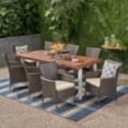 thumbnail image 2 of GDF Studio Remo Outdoor Acacia Wood and Wicker 9 Piece Dining Set with Cushion, Dark Brown, White, Multibrown, and Beige, 2 of 13