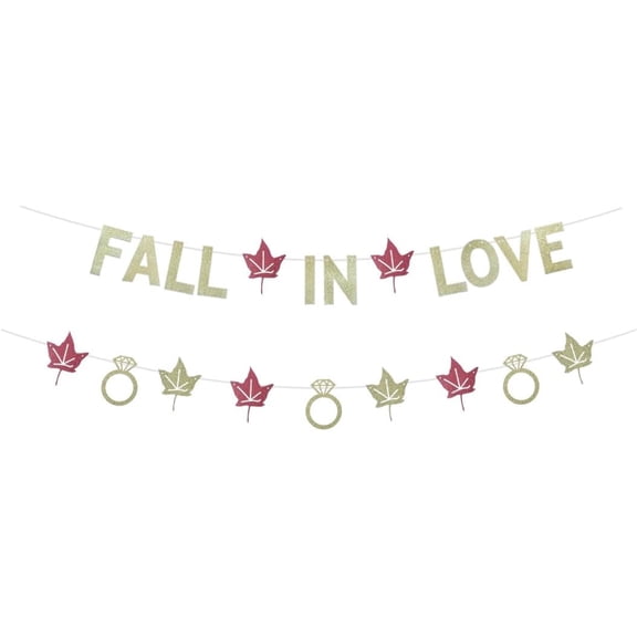 Fall In Love Banner, Gold Glitter Paper Sign For Fall Autumn Themed Wedding Engagement Party Supplies, Thanksgiving Bridal Shower Party Decorations, Maple Leaves Garlands Fall Party Backdrops