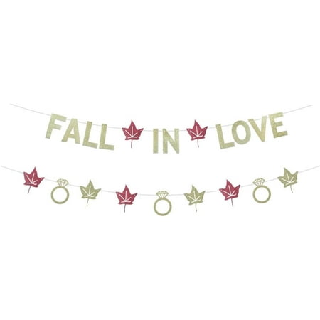 Fall In Love Banner, Gold Glitter Paper Sign For Fall Autumn Themed Wedding Engagement Party Supplies, Thanksgiving Bridal Shower Party Decorations, Maple Leaves Garlands Fall Party Backdrops