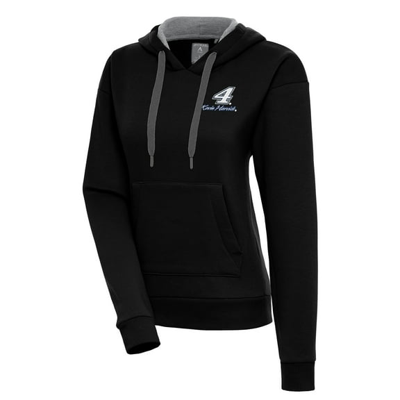 Women's Antigua Black Kevin Harvick Victory Pullover Hoodie