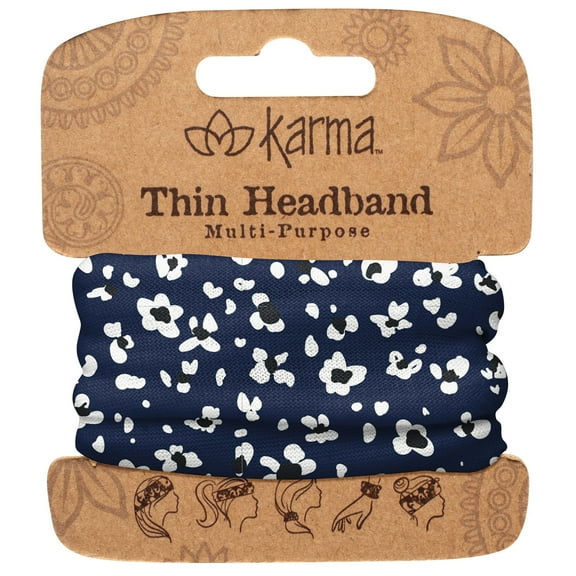 Karma Navy Floral Headband for Women - Thin - Fabric Headband and Stretchy Hair Scarf - Navy Blue
