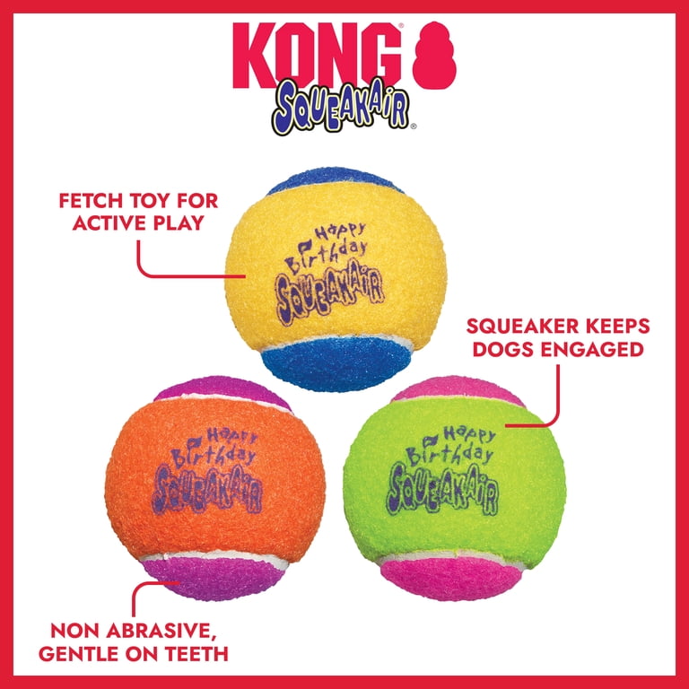 KONG SqueakAir Birthday Tennis Balls Dog Toy, Medium, 3-Pack photo 2