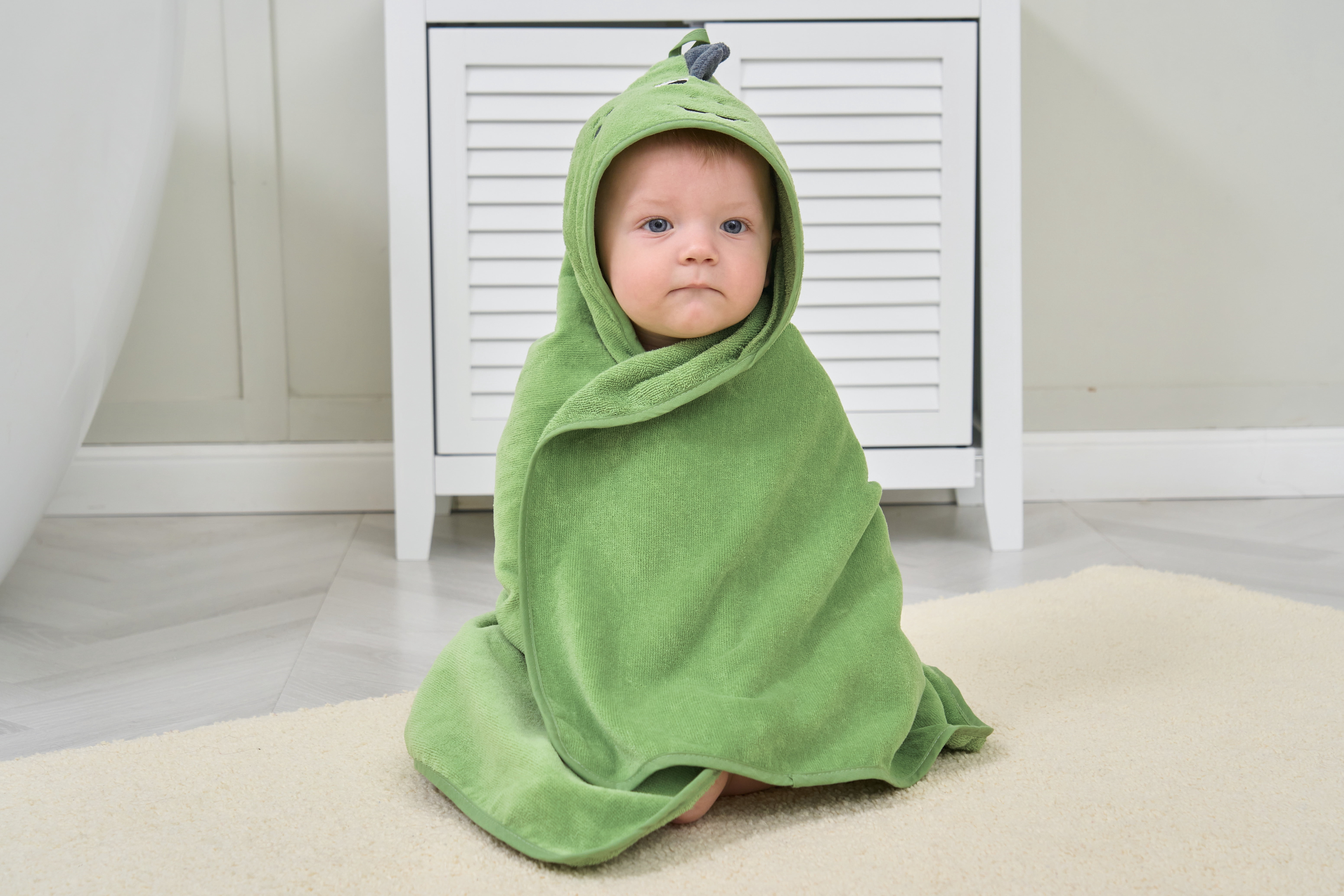 Parent's Choice Cotton Dino Baby Hooded Towel, Green, 30 in x 30 in