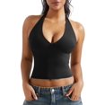 thumbnail image 2 of Camiseta sin mangas OMKAGI para mujer, sexy, con cuello en V, cuello en V, Y2K, negra, 2 of 7