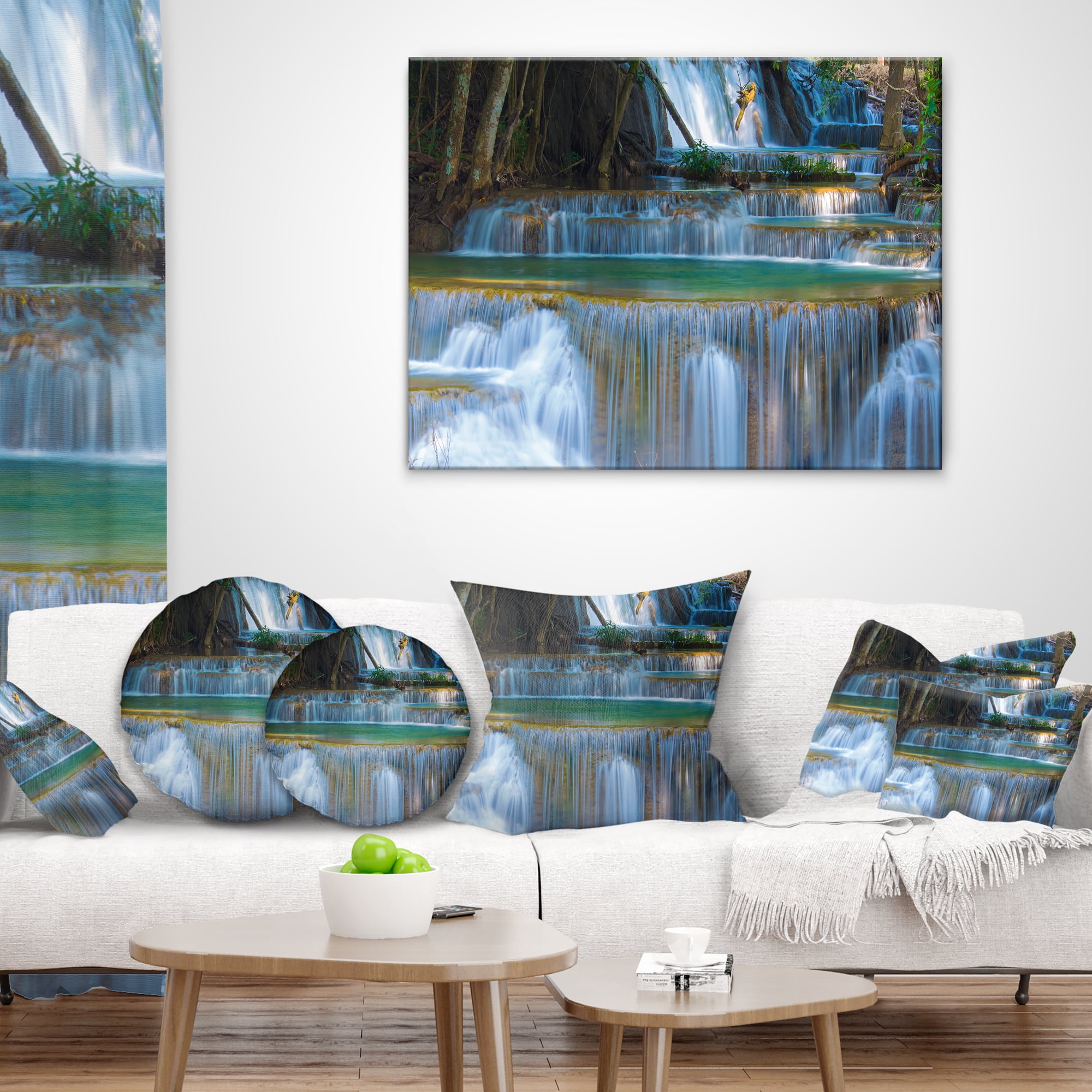Designart Deep Forest Waterfall Thailand - Landscape Photography Throw Pillow - 16x16