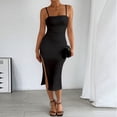 thumbnail image 2 of HBGVBA Casual Midi Dress for Women,Cami Sleeveless Dresses,Solid Color Neck Thin Strap Ruched Slim Fitted Bodycon Midi Dress, 2 of 5