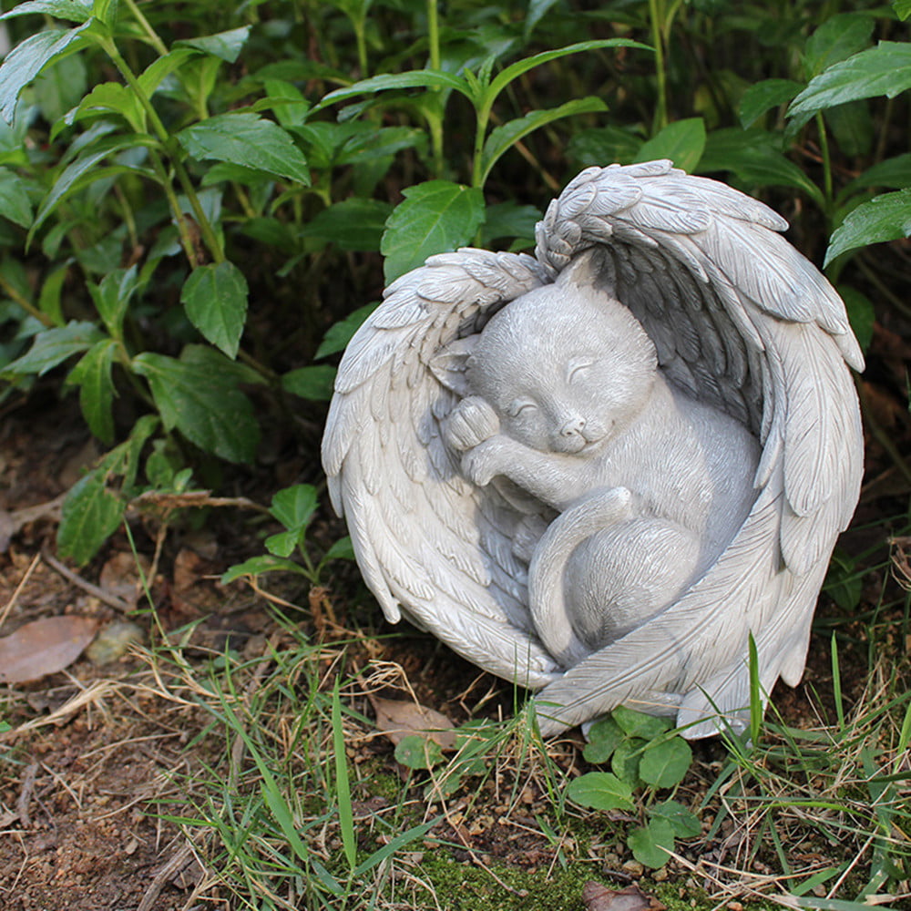 Angel Pet Statue,Super Cute Sleeping Cat in Angel's Wing Resin Garden ...