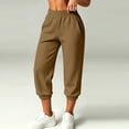 thumbnail image 5 of Women's Elastic Waist Capri Sweatpants, Durable & Long-Lasting Cuffed Hem Casual Jogger Pants with Side Pockets for Winter Daily Lounge Gym Outdoor | TruBelle,Coffee M, 5 of 7